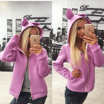 Solid Candy Color Zipper Cute Short Hooded Coat - Meet Yours Fashion - 2