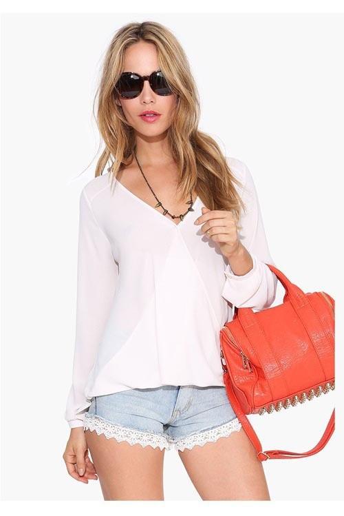 V-neck Long Sleeves Casual Plus Size Chiffon Blouse - Meet Yours Fashion - 4
