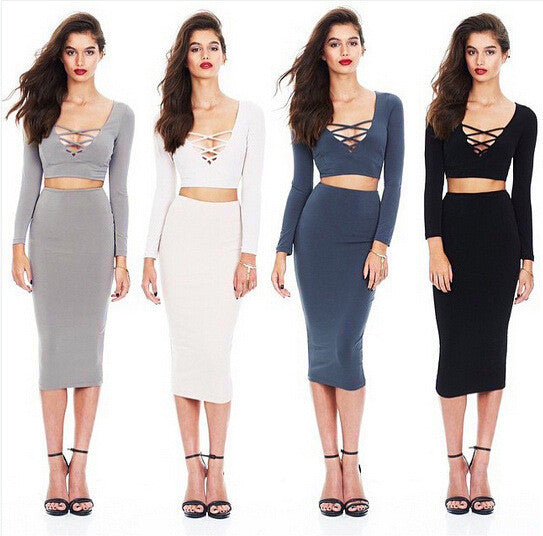 Bandage Crop Top and Bodycon Skirt Dress Suit - MeetYoursFashion - 5