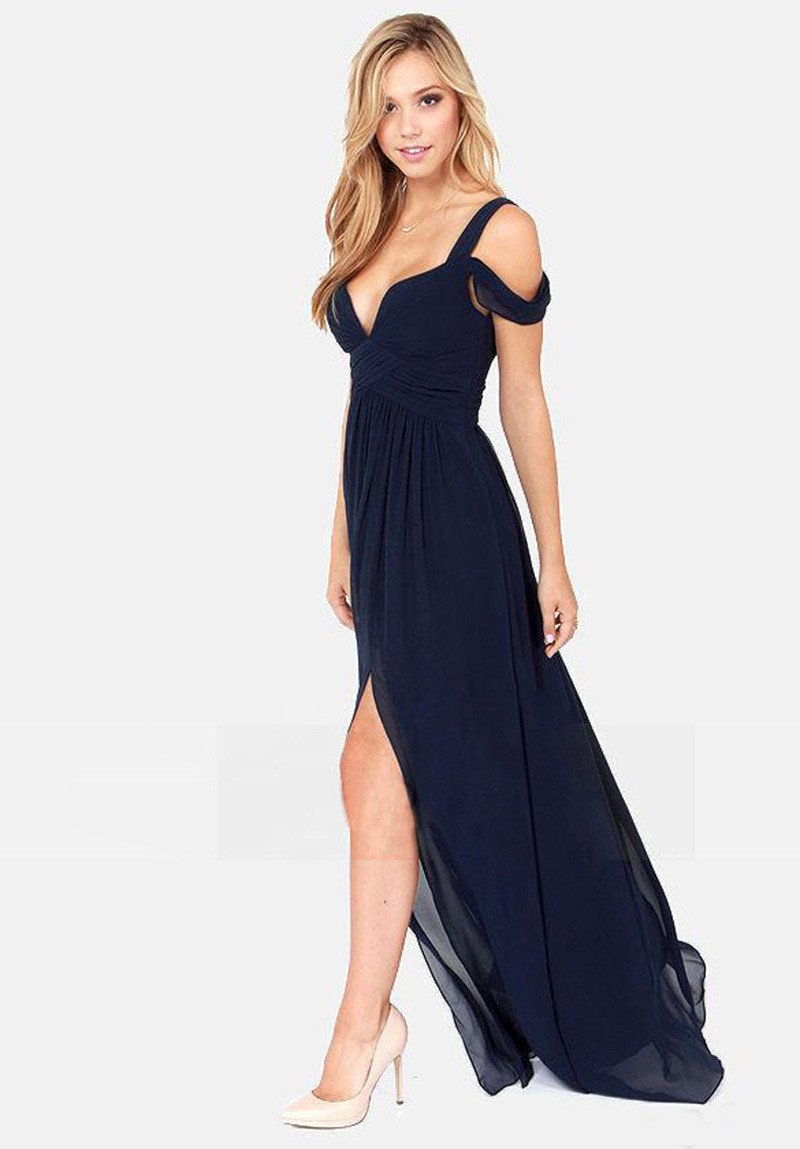 Solid Color Sexy Backless V-neck Party Dress Long Dress - Meet Yours Fashion - 7