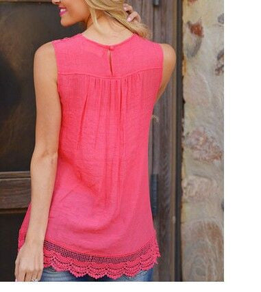 Lace Patchwork Sleeveless Scoop Casual Plus Size Blouse - Meet Yours Fashion - 7