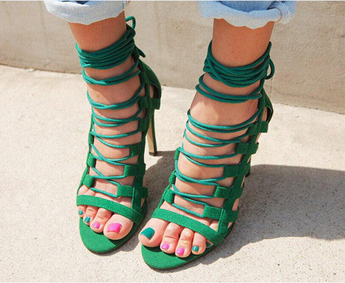 Cage Lace Up Single Sole Heels - Meet Yours Fashion - 3