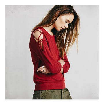 3/4 Sleeves Scoop Pullover Slim Solid Color Sweatshirt - Meet Yours Fashion - 2