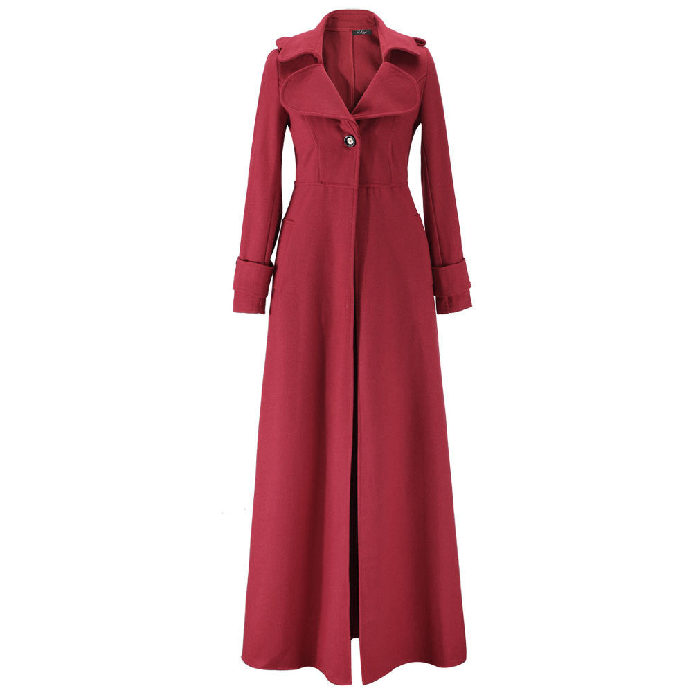 Turn-down Collar Woolen Slim Full Length Coat - Meet Yours Fashion - 8