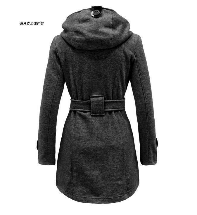 Plus Size Double Breasted Long with Belt Hooded Coat - MeetYoursFashion - 2