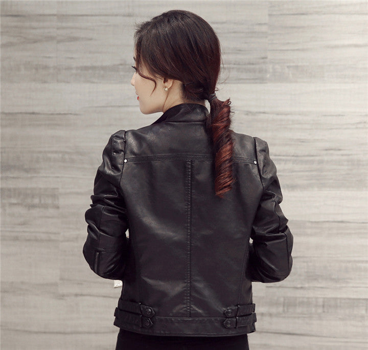 Black Oblique Zipper Slim Stand Collar Crop Jacket - Meet Yours Fashion - 5