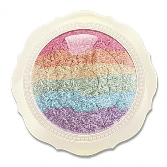 Baked Prism Rainbow Style Highlighter Powder Makeup Cosmetic Shimmer Blusher Palette With Mirror Eye Shadow Sponge