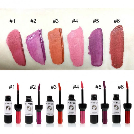 6pcs Waterproof Lip Gloss Makeup Cosmetic Bottle Shape Long-lasting Lip Tint