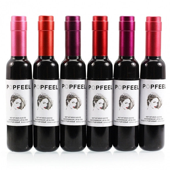 6 Colors Waterproof Lip Gloss Makeup Cosmetic Wine Bottle Shape Long-lasting Lip Tint