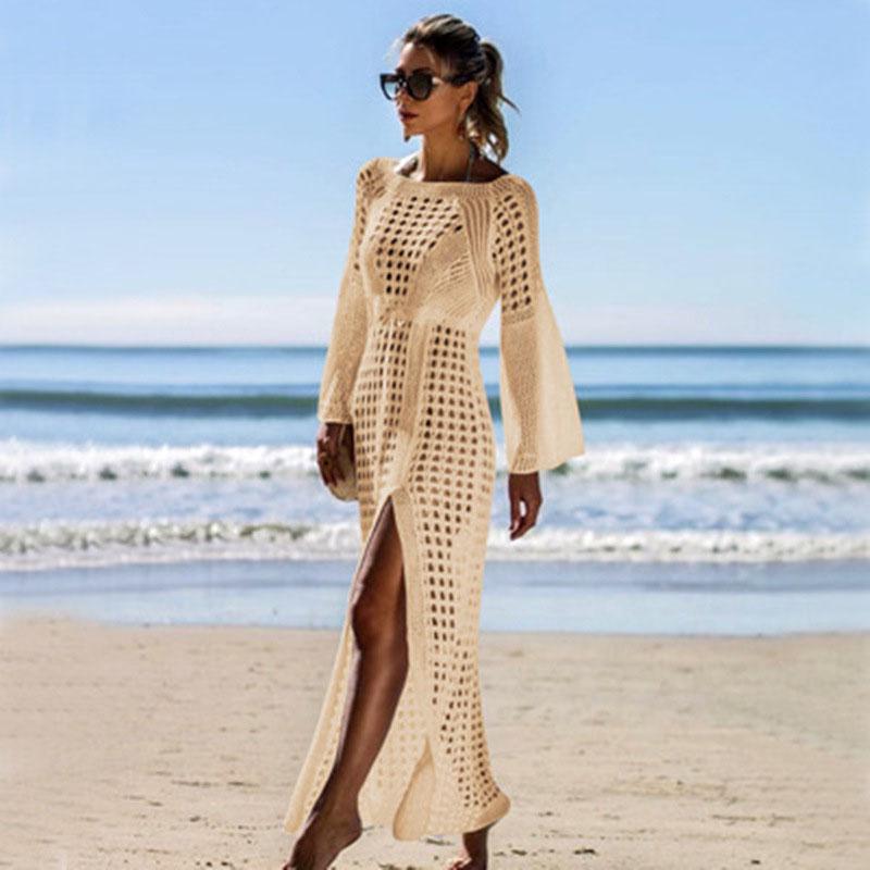Hollow Out Cover Up Slits Beach Dress