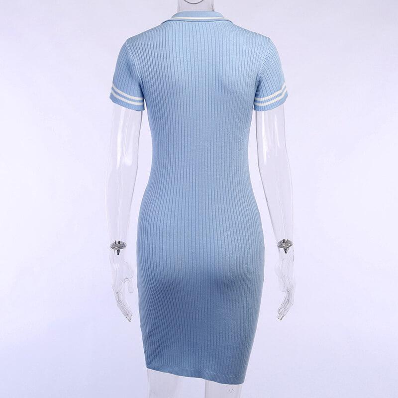 Tight Polo Neck Ribbed Short Dress