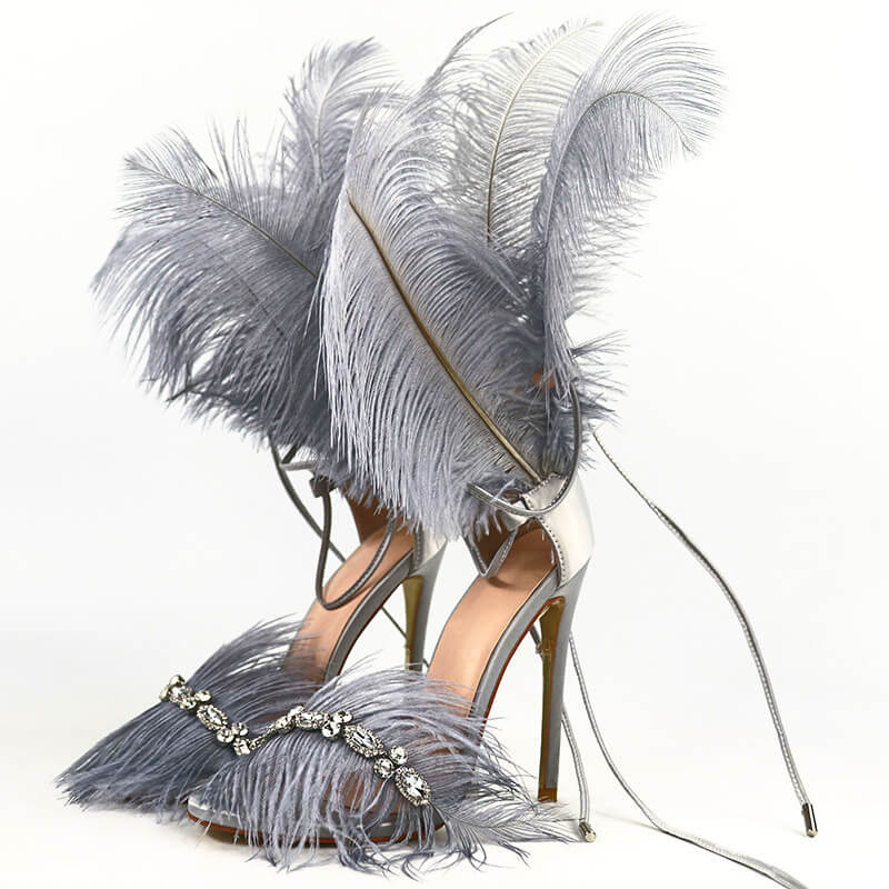 Rhinestone High Heel Fur Party Sandals