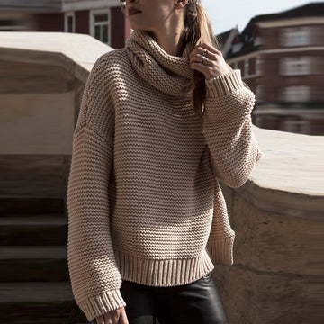 High Collar Pullover Pure Color Knit Sweater - Meet Yours Fashion - 2
