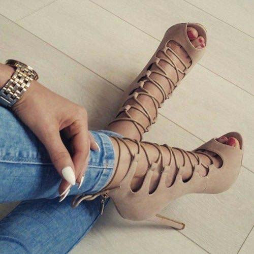 Leather High Heel  Strappy Ankle Sandals