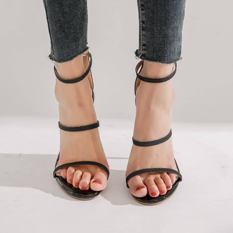 Simple Plain High Heel Buckle Sandals