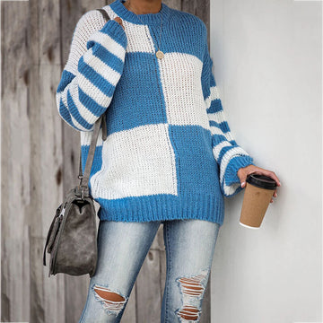 Crewneck Striped Sleeve Colorblock Sweater