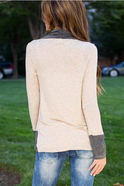 Long Sleeves Patchwork Draped V-neck Regular Sweater