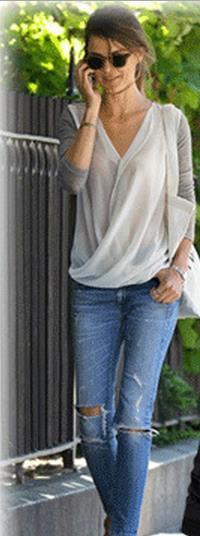 Clearance Chiffon Patchwork Ruches V-neck Long Sleeves Fashion Blouse