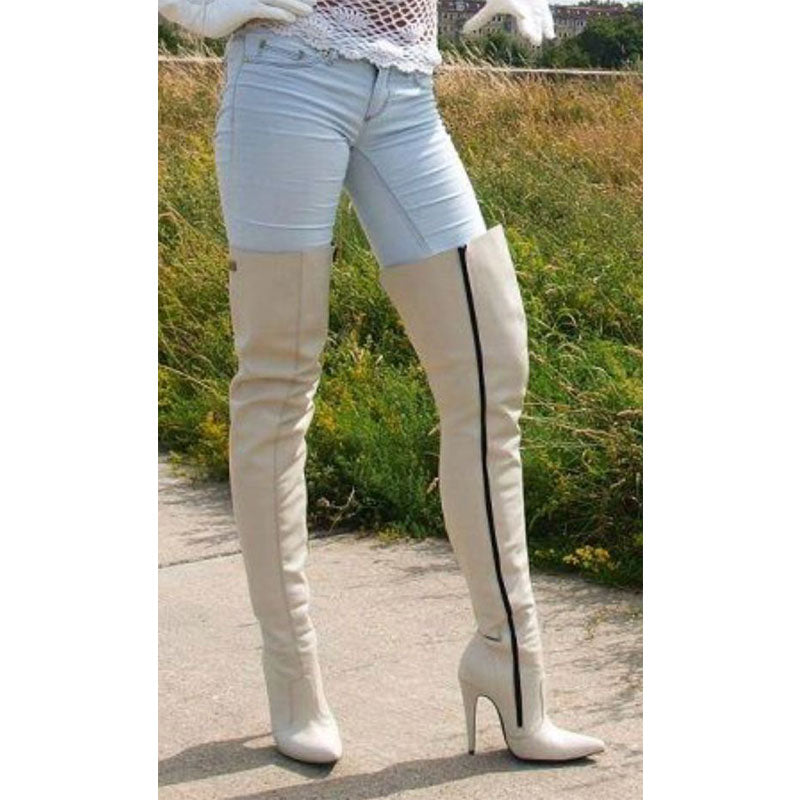 Sexy Leather Zipper High Heel Knee High Boots