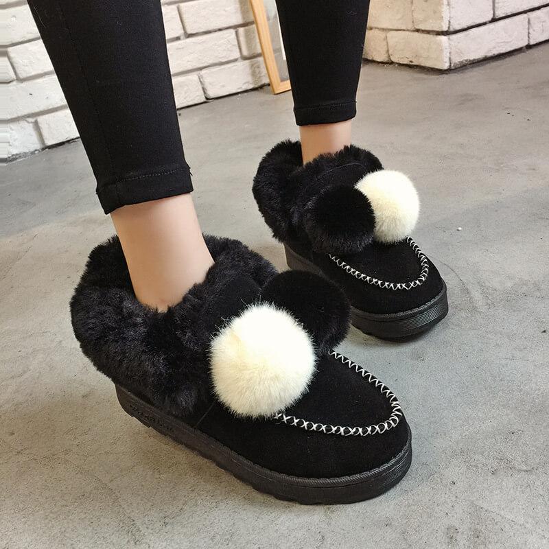 Fur Snow Low Heel Ankle  Boots