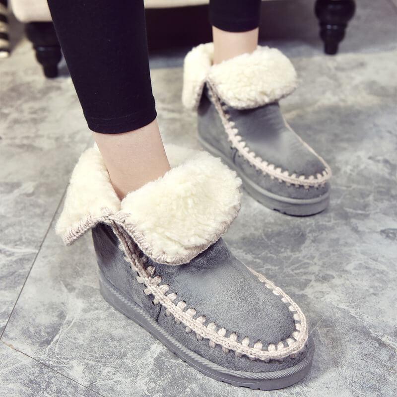 Round Toe Ankle Fashion Fur Flat Boots