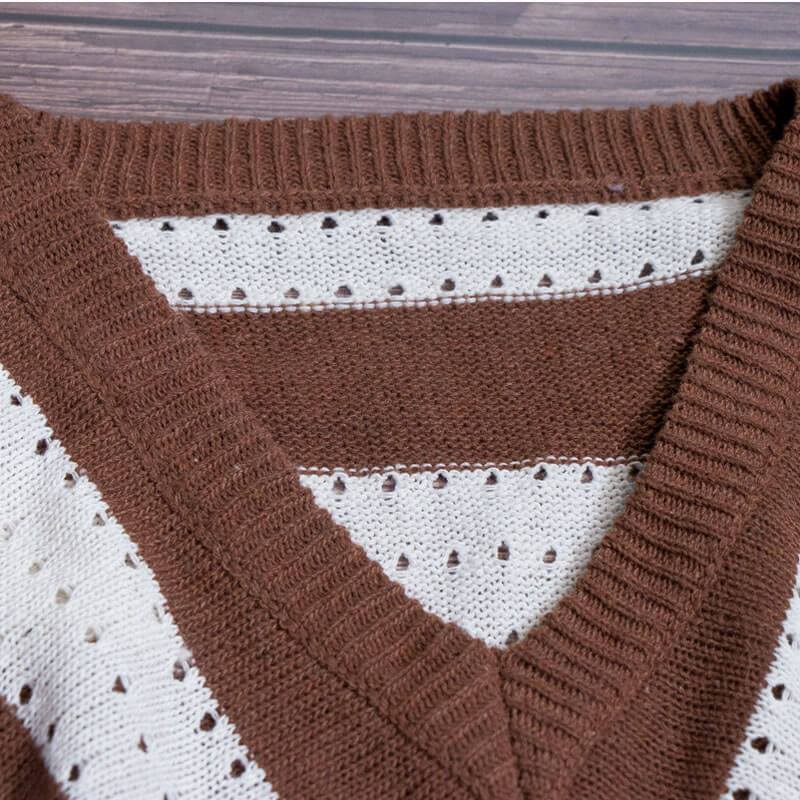 V Neck Colorblock Striped Sweater