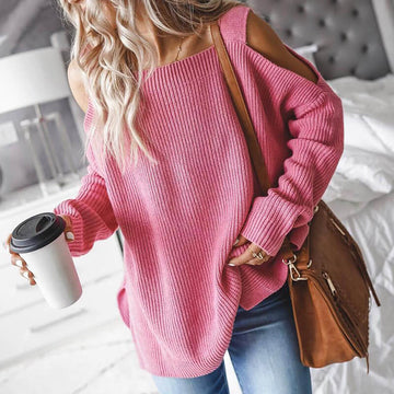 Oversized Cold Shoulder Hot Pink Sweater