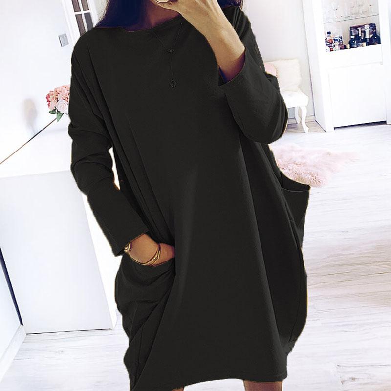 Soild Pullover Sweatshirt Dress