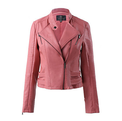 Lapel Stand Collar Zipper Slim Crop Jacket - Meet Yours Fashion - 2