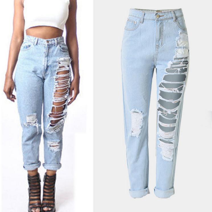 Holes Ripped Straight 9/10 High Waist Casual Jeans - Meet Yours Fashion - 1