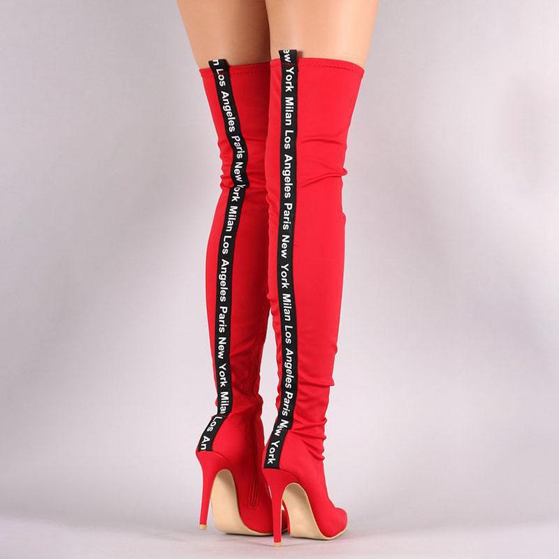 Sexy Candy Color Stretch Stripes High Heel Over Knee Boots