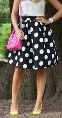 Black And White Dots Print A-line Middle Skirt - Meet Yours Fashion - 1