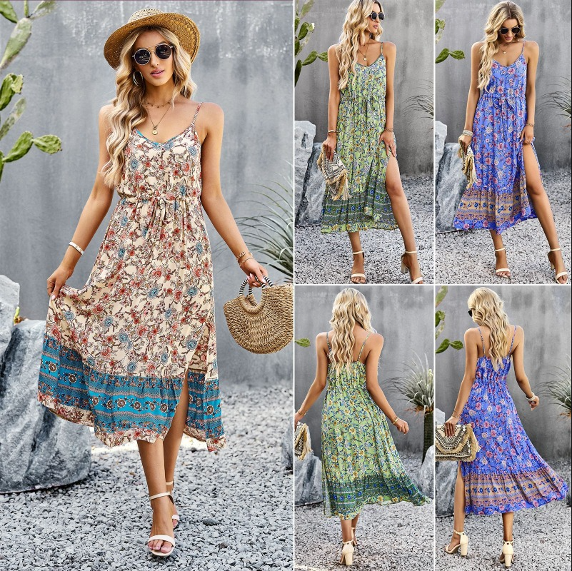 Bohemian Beachy Resort Style Split Brief Corset Length  Dress
