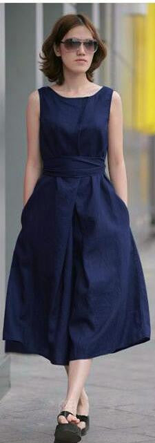 Fashion Cotton Linen Sleeveless Long Dress With Belt