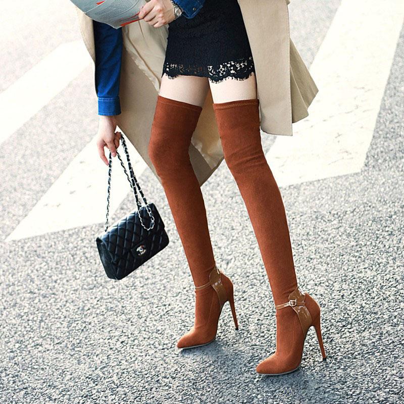 Fashion Suede Point Toe High Heel Over Knee Boots