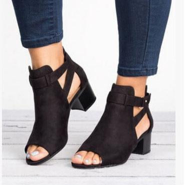 Cut Out Suede Chunky Heel Boot Sandal
