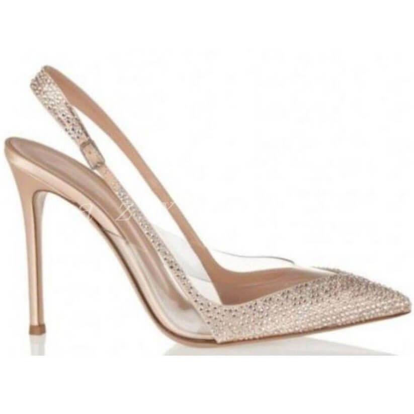 Suede Point Toe Straps Rhinestone Ankle Pumps