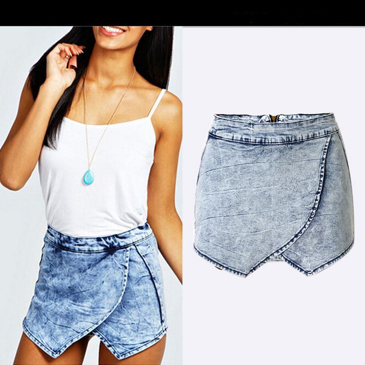 Summer Crossover Irregular Casual Denim Skirt Shorts - Meet Yours Fashion - 1