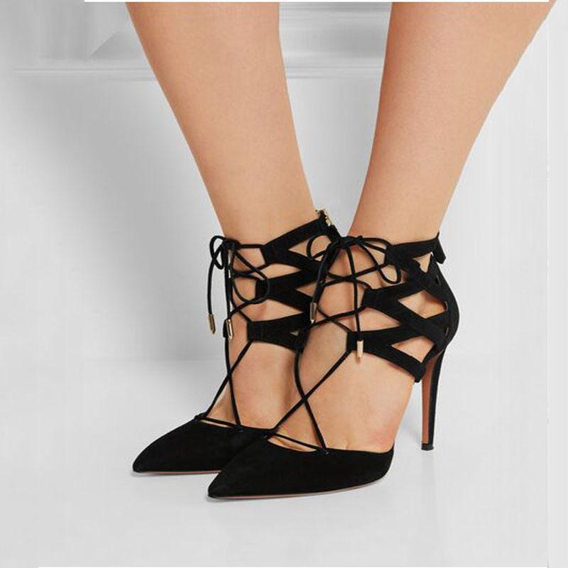 Sexy Suede Strap Point Toe High Heel Sandals