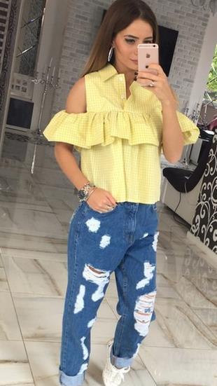 Striped Off-shoulder Falbala Turn-down Collar Blouse - Meet Yours Fashion - 2