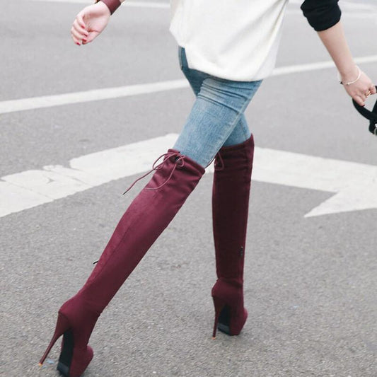 Sexy Suede Strap Platform Over Knee Boots