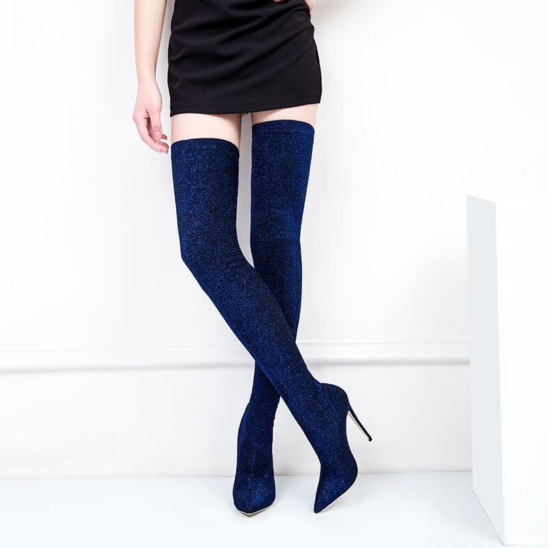 High Heel Glitter Pointed Toe Over Knee Boots