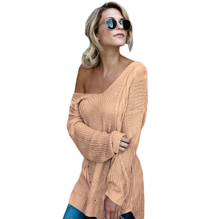 V-Neck Oversized Pure Color Sweater