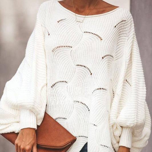 Loose Hollow Carved Balloon Sleeve Sweater