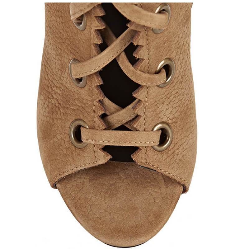 Brown Peep Toe Suede Cutout High Heel Sandals
