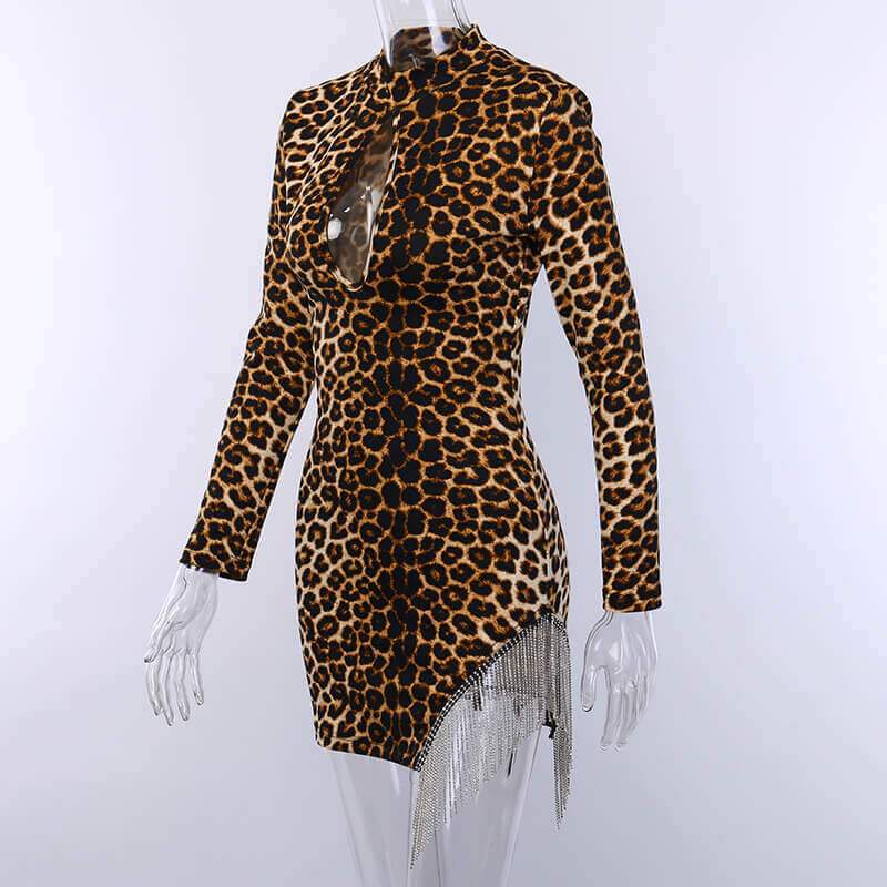 Leopard Cut Out Slits Bodycon Dress