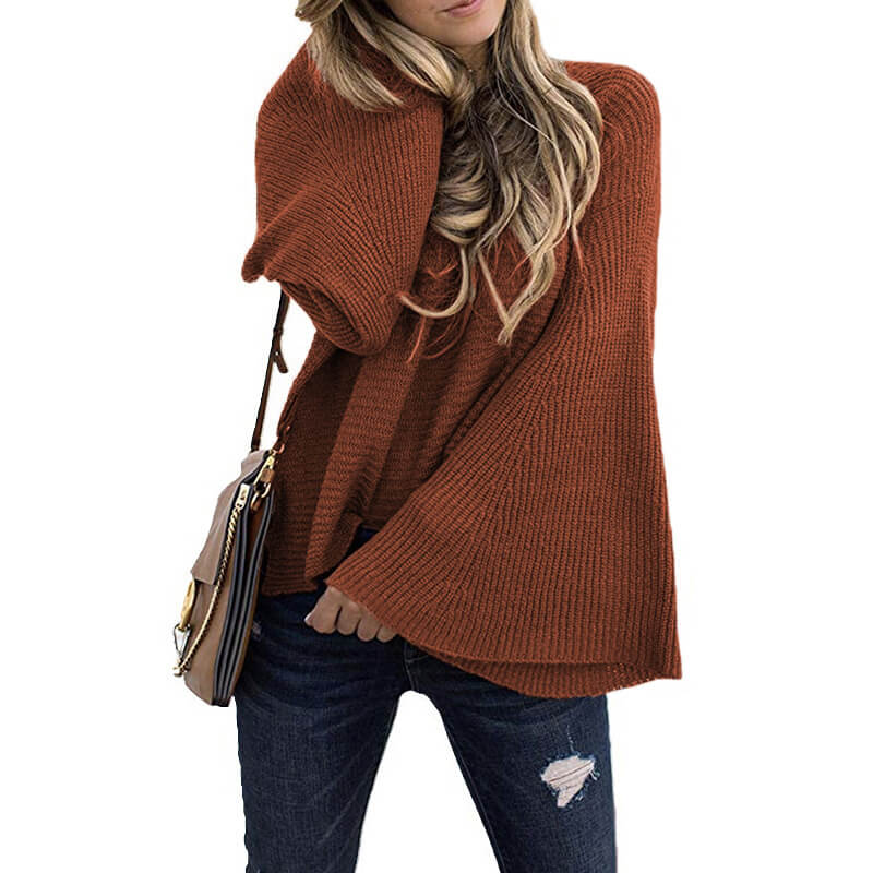 Crew Neck Bell Sleeve Pullover Sweater