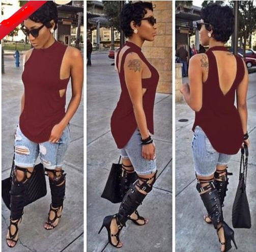 Backless Sleeveless High Neck Slim Sexy Blouse - Meet Yours Fashion - 6