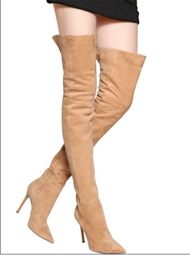 Frosted Fleece Sexy Pointed Head Over Knee Boots