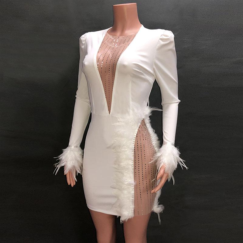 Feather Decorated Sexy Short Dress
